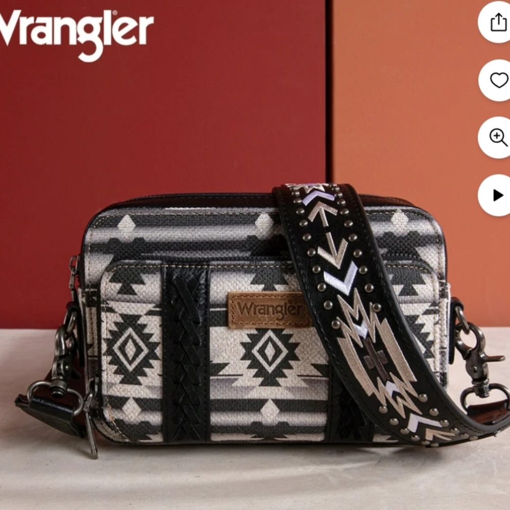 Wrangler Black and White Geometric Crossbody Bag